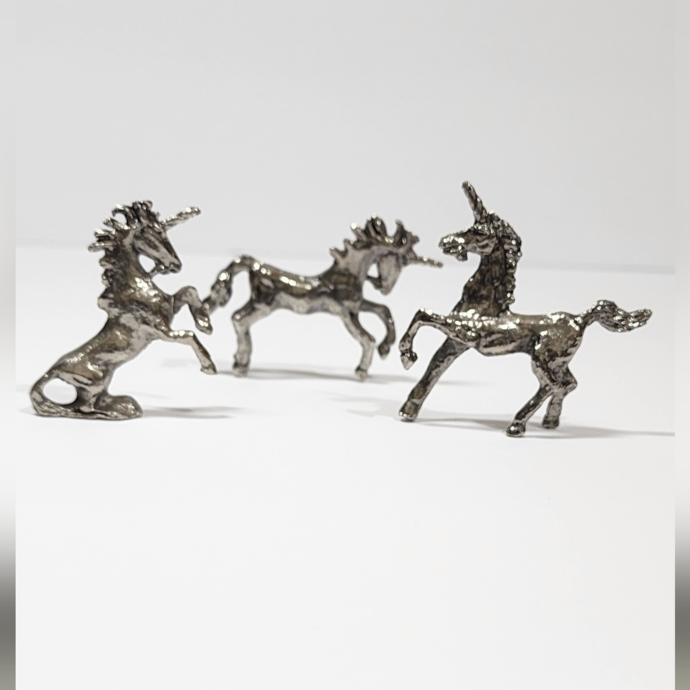 Majestic Silver Unicorn Figurine Trio